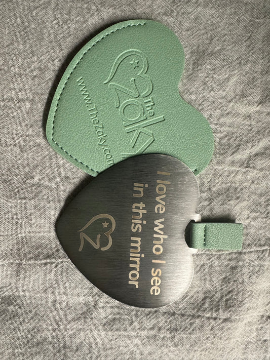 “I love who i see in this mirror” hand-held, heart shaped mirror (3 units)