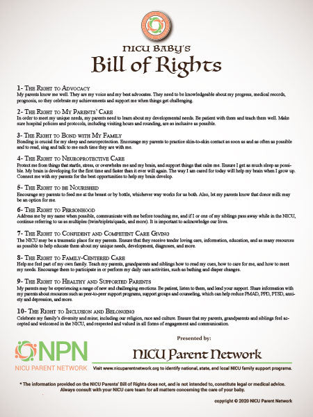 NICU Baby Bill of Rights by NICU PARENT NETWORK (NPN) (Free download)