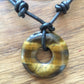 Eternity Circle Tiger's Eye  Adjustable Leather Necklace